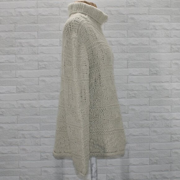 MODA INTERNATIONAL Sweater Oversized Wool Blend Turtleneck Chunky Off White XS - Picture 4 of 12